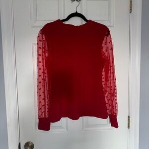 Red Sheer Sleeve Women's Top